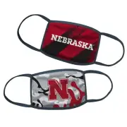 Nebraska Cornhuskers NCAA Youth 8-20 2 Pack Camo Double Layer Cloth Face Mask