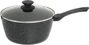 Stone Chef Forged Nonstick Saucepan with Lid Aluminium Alloy Bakelite Ergonomic Design, Compatible with Gas, Electric, Induction Cooktops (20cm, Black with Grey Handle)