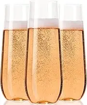 45 Plastic Stemless Champagne Flutes - Disposable Unbreakable toasting glasses, 45 pack | Clear Fancy Shatterproof & Reusable 9 Oz Champagne glass, BPA free - Ideal for Weddings, Birthdays, Parties
