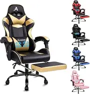ALFORDSON Gaming Chair with Massage and 150° Recline, Ergonomic Executive Office Chair PU Leather with Footrest, Height Adjustable Racing Chair with SGS Listed Gas-Lift, 180kg Capacity (Vogler Glod)