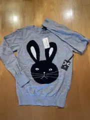 Forever 21 Girls Bunny Rabbit Sweater Top Heather Grey Black Sz Large NWT
