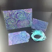 Blue Rainbow Note Card Tag Matching Set String Labels Handmade Original Designs
