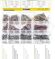 Mardatt 2200 Pcs 20mm 30mm 35mm 45mm Jewelry Head Pins Assortment Set, 5 Colors Iron Flat Headpins Dressmaker Pin for Jewelry Making DIY Charm Beads Earrings Crafts