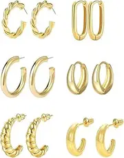 [Jopenope] 6 Pairs Hoop Earrings for Women 14K Gold Plated Lightweight Hypoallergenic Thick Open Hoops Earring Set Jewelry for Gift