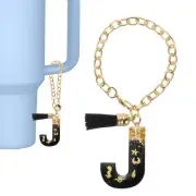 Letter Charm for Stanley Tumbler Initial Keychain with Tassel Letter J Black