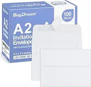 100 Pack White A2 Paper Envelopes Peel & Seal Invitation Envelopes for Weddings, RSVP, Photos, Greeting Cards, Baby Shower, Announcements, Thank You Notes 4.375 x 5.75 Inches