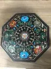 12" Black Marble Coffee Table Floral Beautiful Top Table Marquetry Inlaid