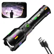 LED Torch with Fluorescent Strong Lighting Flashlight with Power Display,6 Lighting Modes Waterproof Torches for Hiking,Camping
