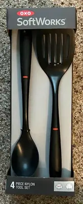 OXO SOFTWORKS NYLON TOOL SET SLOTTED SPOON SQUARE TURNER SPAGHETTI SERVER NEW