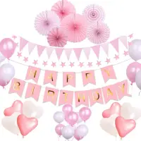 在飛比找momo購物網優惠-質感粉紙扇花生日氣球組1組(生日氣球 派對 氣球 佈置 周歲