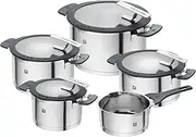 ZWILLING Simplify Stainless Steel Pot Set, 5 Pieces, with Integrated Sieve in The lid, Suitable for Induction, Silver-Black