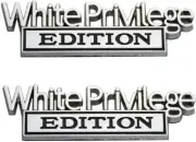 2X White Privilege Edition Emblems 3D Alloy Fender Badge Decal (Chrome Black)