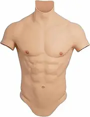 Realistic Silicone Male Chest Fake Muscle Half Body Suit for High Collar Props Masquerade Costume