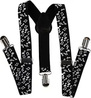[Zasel] Boys Adjustable Black With White Musical Notes Patterned Suspenders Black, White