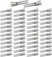 Beayuer 50pcs Hairdressing Double Prong Curl Clips, 1.8inch Curl Setting Section Hair Clips Metal Alligator Clips Hairpins for Hair Bow Great Pin Curl Clip Styling Clips for Hair Salon Barber (Silver)