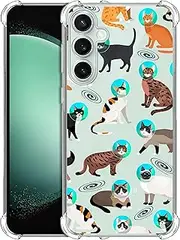 [SuzaCase] Clear Case for Samsung Galaxy S23 FE 5G - Galaxy S23 FE Case with Stylish Space Cat Pattern Printed Durable Clear Shockproof Drop Protection Phone Back Case/Cover for Samsung S23 FE 5G