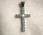 Cubic Zirconia Cross Pendant, 925 Sterling Silver, / 2.6cts 2.3grams