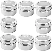 Vaguelly 8Pcs Stainless Steel Magnetic Spice Jars with Transparent Lids Airtight Spice Containers for Kitchen and Office Storage Convenient Double Sieve Design for Easy Seasoning