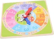 Yardwe Wooden Teaching Clock for Math Learning for Understand Shapes Numbers Safe Wooden Educational Clock Model