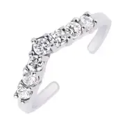 Sterling Silver Cubic Zirconia Band Ring Tiara V-shaped Adjustable Toe Ring