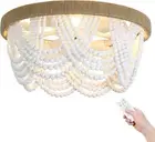Boho Ceiling Fan with Light and Remote, 20‘’ Wood Beads Flush Mount Ceiling Fans
