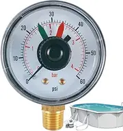 Pool Pressure Gauge - 0-60 PSI Pool Pump, Waterproof Filter Tester | Radial Mount Precision Meter, Double Pointer Indicator, Accurate Water Flow Monitor for Swimming Pools Equipment Replacement