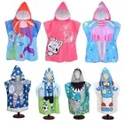 Shark Pattern Kids Bathrobe Washcloth Beach Towel New Poncho Kids