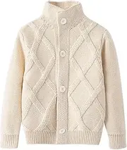 OCHENTA Boy's Knitted Button Up Cotton Cardigan Sweater Off White Tag 120-5Y