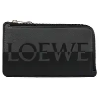 在飛比找PChome24h購物優惠-LOEWE 撞色LOGO印花牛皮卡片零錢包.黑/灰