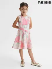 Reiss Pink Monica 4-9 yrs Floral Printed Belted Dress (D68947) | $110