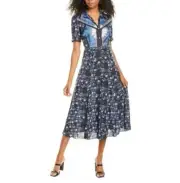 Sandro Nour Mixed-Print Midi Dress size 34 NWT