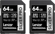 Lexar Silver PRO SD Card 2x64GB, UHS-II SD Memory Card, V60, U3, C10, Up to 280MB/s Read, 130MB/s Write, SDXC Card for DSLR/Camera/Professional Photographer/Videographer/Enthusiast(LSDSIPR064G-B2NAA)