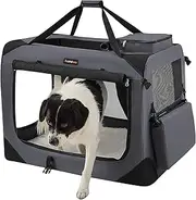 Feandrea PDC008G01 Foldable Dog Transport Box, XL, Dog Bag, Oxford Fabric, Mesh, Breathable, Portable, Metal Frame, with Handles, Pockets, 81 x 58 x 58 cm, Grey