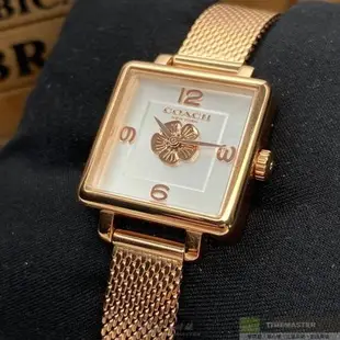 COACH手錶, 女錶 22mm 玫瑰金方形精鋼錶殼 白色簡約錶面款 CH00040