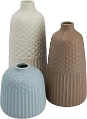 [Creative Co-Op] Stoneware Matte Glaze, Set of 3 Sizes, 3 Colors Vase, Multi