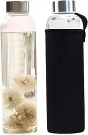 Glass Bottles with Lids, Borosilicate Glass Water Bottle 550ml Reusable Safe Portable Leakproof for School Home Office Travel Sport