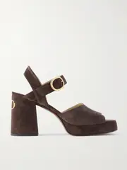 [Valentino Garavani] Valentino Garavani - Vlogo 95 Suede Platform Sandals - Chocolate - IT39 IT 39 Brown