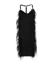 feather-trim midi dress S,M Black