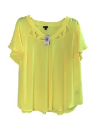 Torrid - Tunic Top Women's 3 - Lemon Tonic - Cage Front Rounded Hem Blouse Sheer