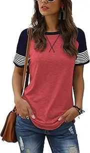 [Adibosy] Womens Crew Neck Sweater Color Block Sweaters Long Sleeve Striped Knit Loose Pullover Tops，Sweaters for Women