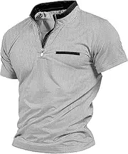 [Zylphorix] Men's Lapel Short Sleeve Street Polo Shirt Classic Quarter Zipper Exercise T Shirts Summer Loose Sport Pullover, White, 3X-Large