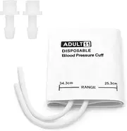 5P Disposable Blood Pressure Cuff with BP08 Connectors for Adult 25.3-34.3 cm, Double Tubes Replacement NIBP Cuff, Dual Hose Non-Woven Fabric BP Cuff