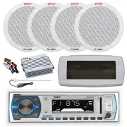 Pyle Bluetooth Marine Radio,Cover,Antenna,Amp w/Kit, 4x 6.5'' 400W White Speaker