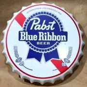 PABST BLUE RIBBON BEER 3-D Metal Bottle Cap Wall Sign Decor 13 3/4 Diameter