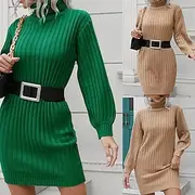 Women's Mini Dress Sweater Dress Knit Dress Casual Dress Fashion Outdoor Party Holiday Regular Fit Plain Short Sleeve Turtleneck Green Khaki Fall