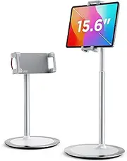 [SAIJI] Tablet Cell Phone Stand Holder, Height Adjustable, 360 Degree Rotating, Aluminum Alloy Cradle Mount Dock for iPhone Samsung, iPad, Nintendo Switch, Kindle, eBook Reader, Up to 12.9 Inch (Silver)