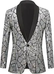 [GHNXCY] Men's Fashion Velvet Sequins Blazer Sequins Party Prom Suit Jacket