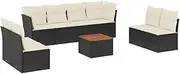 vidaxl Modular Garden Sofa Set - 9 Piece Black Poly Rattan Outdoor Lounge Furniture w/Cushions & Storage - Weather-Resistant Patio Sectional Set w/Acacia Wood Table for Terrace/Garden