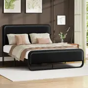 ALFORDSON Bed Frame Double Size Metal Platform Leather Black