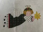 Hand Painted Needlepoint Canvas 18 CT FLYING ANGEL XMAS ORNAMENT IN GREEN DRESS